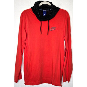 NIKE Mens Hoodie T Shirt Small Red Black Pullover Streetwear Athleisure Tee